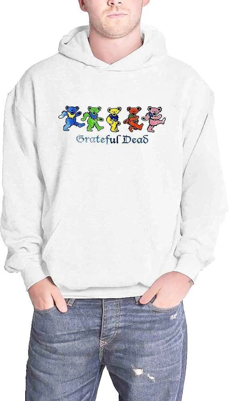 Grateful Dead Dancing Bears Embroidered White Pullover Hoodie Sweatshirt XL